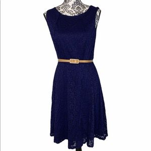 Connected Apparel Navy Blue Sleeveless Lace Dress